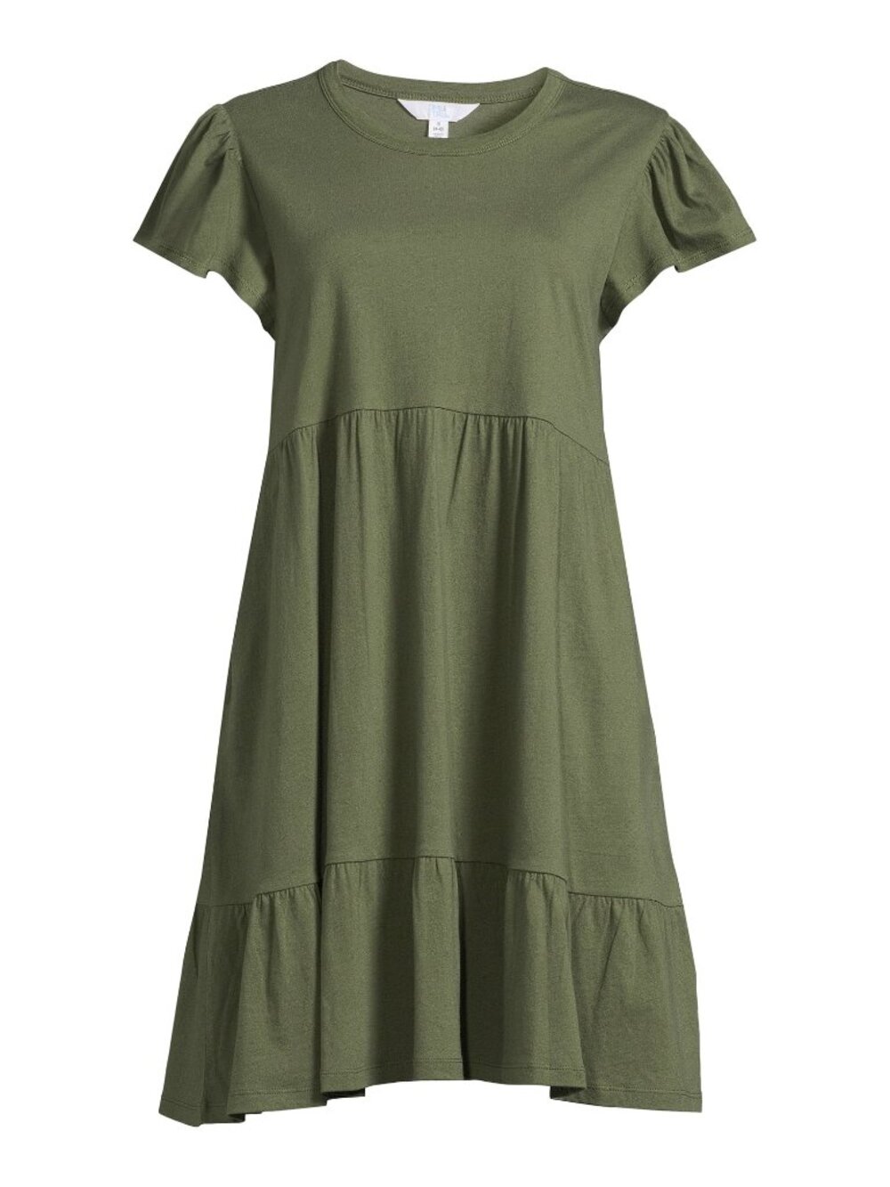 2/$30 Time and Tru Tiered Knit Babydoll Dress Flutter Sleeve Olive Medium #A4680 - Picture 3 of 8